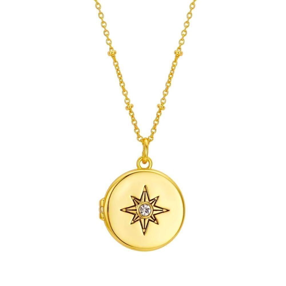 Unwritten Gold Star Compass Locket Necklace